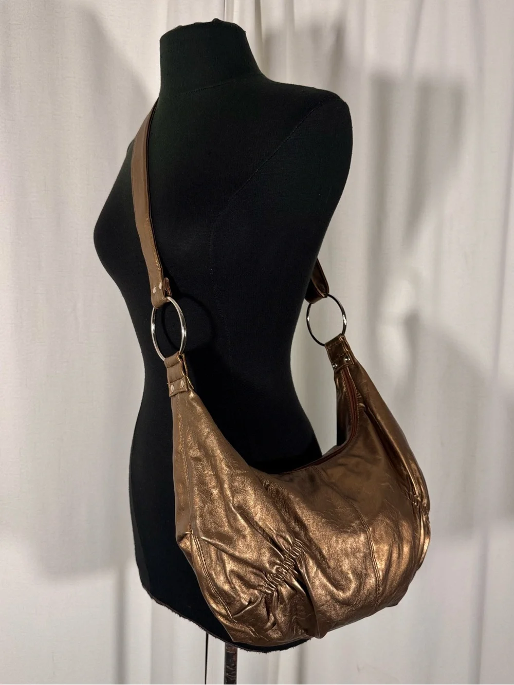 Y2K Era Metallic Bronze Slouchy Crossbody Bag